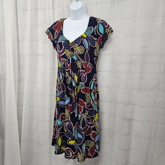 Boden Blue Purple Abstract Leaf Print Jersey Dress Boho Babydoll Y2K Artsy 8 - Picture 6 of 13